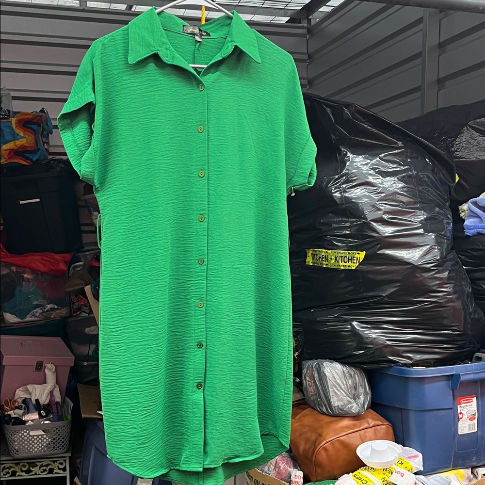 Emerald Button-Up Mini Dress